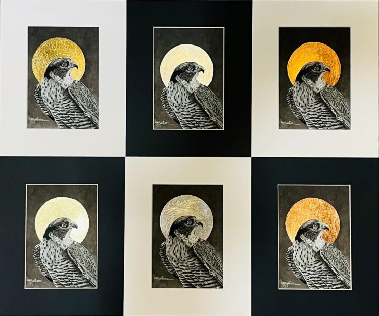 Holly Walter | Peregrine Falcon with Gold Copper and Silver Leaf